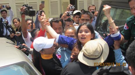 Yorm Bopha defiant as she is placed in van and returned to Prey sar Prison - Phnom Penh, Cambodia, 27 March 2013